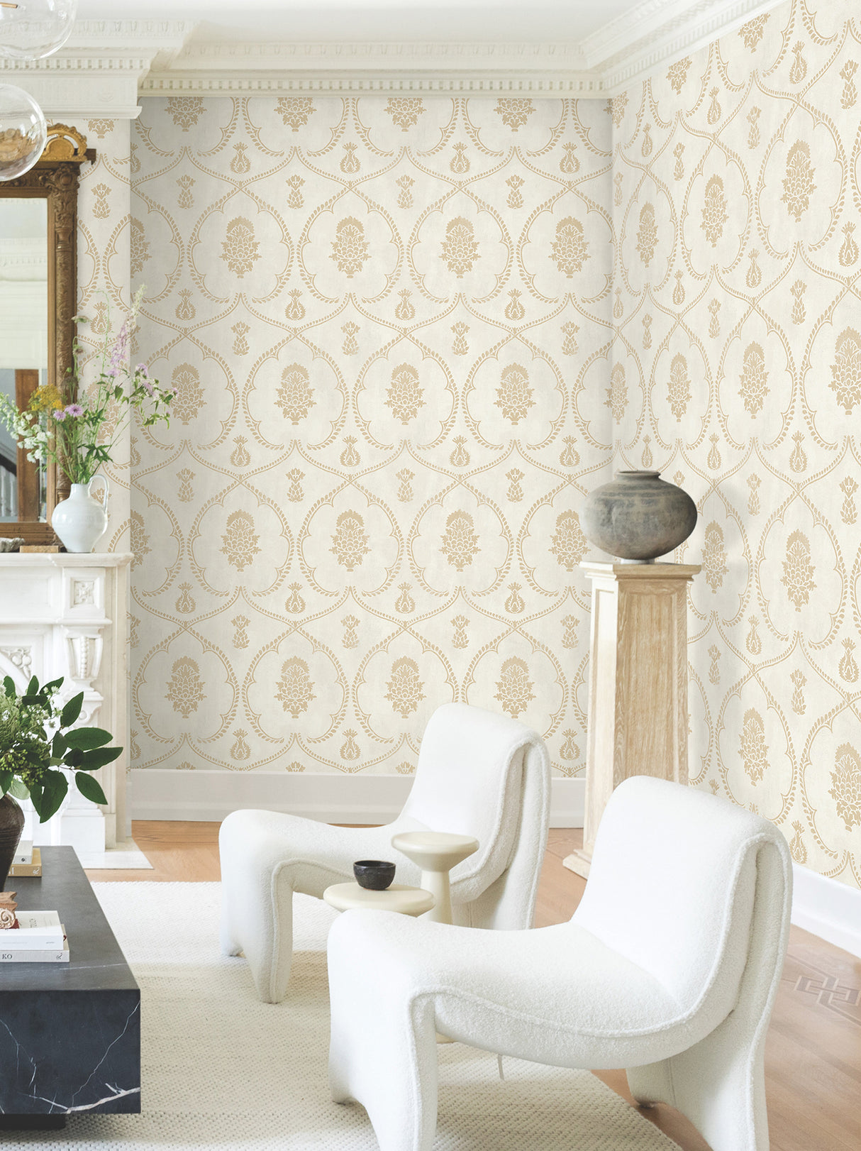 Royal Damask Soft Gold by Ronald Redding Damask Wallpaper – York Designer Series MX9643