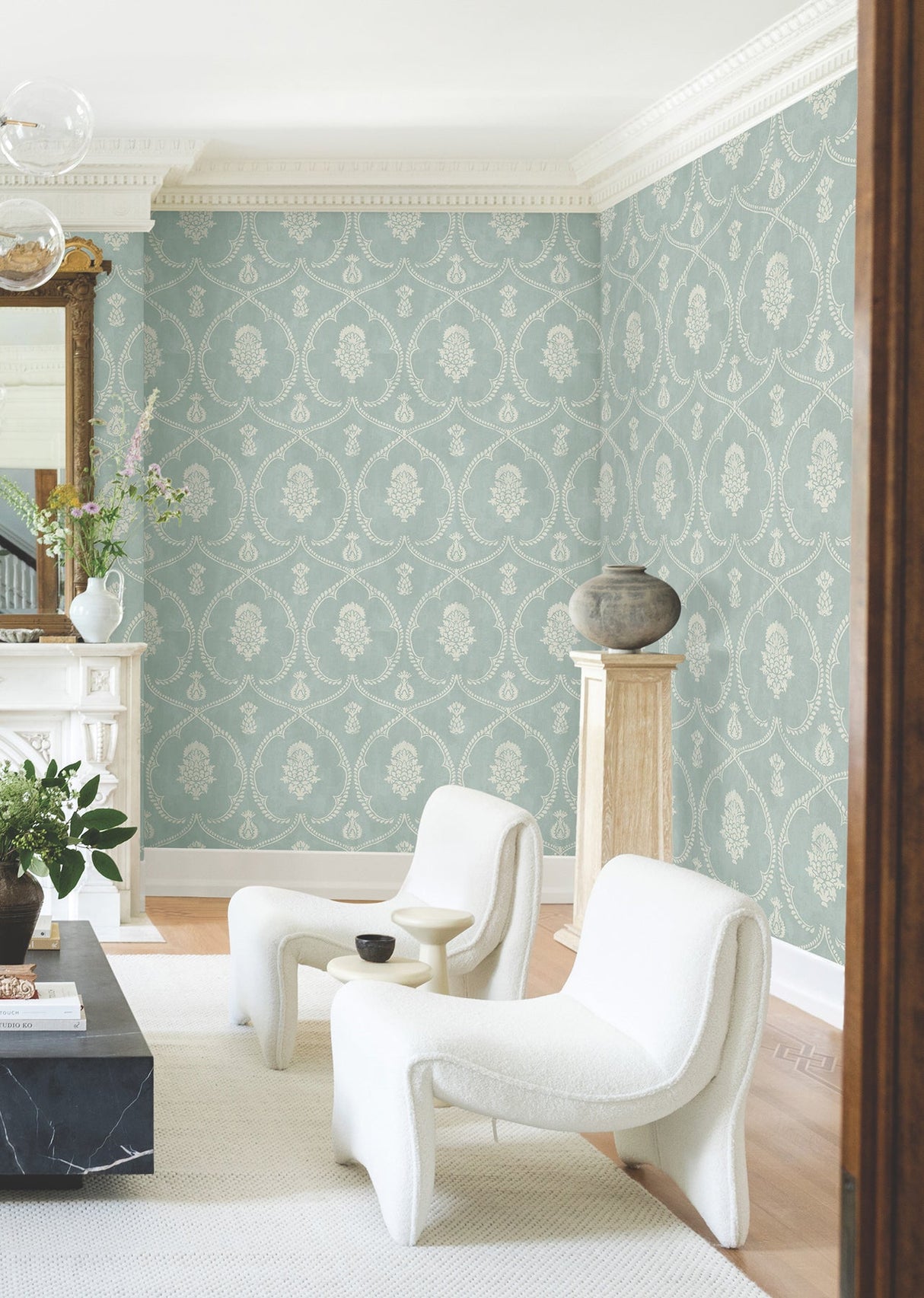 Royal Damask Jade by Ronald Redding Damask Wallpaper- York Designer Series MX9645