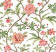 Courtyard Botanical Rose wallpaper with pink blossoms and green leaves on white – MX9651