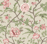 Ronald Redding Courtyard Botanical Pink Wallpaper pattern with branches and pink florals