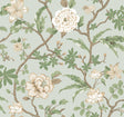 Ronald Redding Courtyard Botanical Pale Blue wallpaper with floral vines on a light blue background.