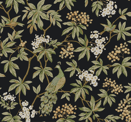 Peacock Estate Black Wallpaper by Ronald Redding – MX9662