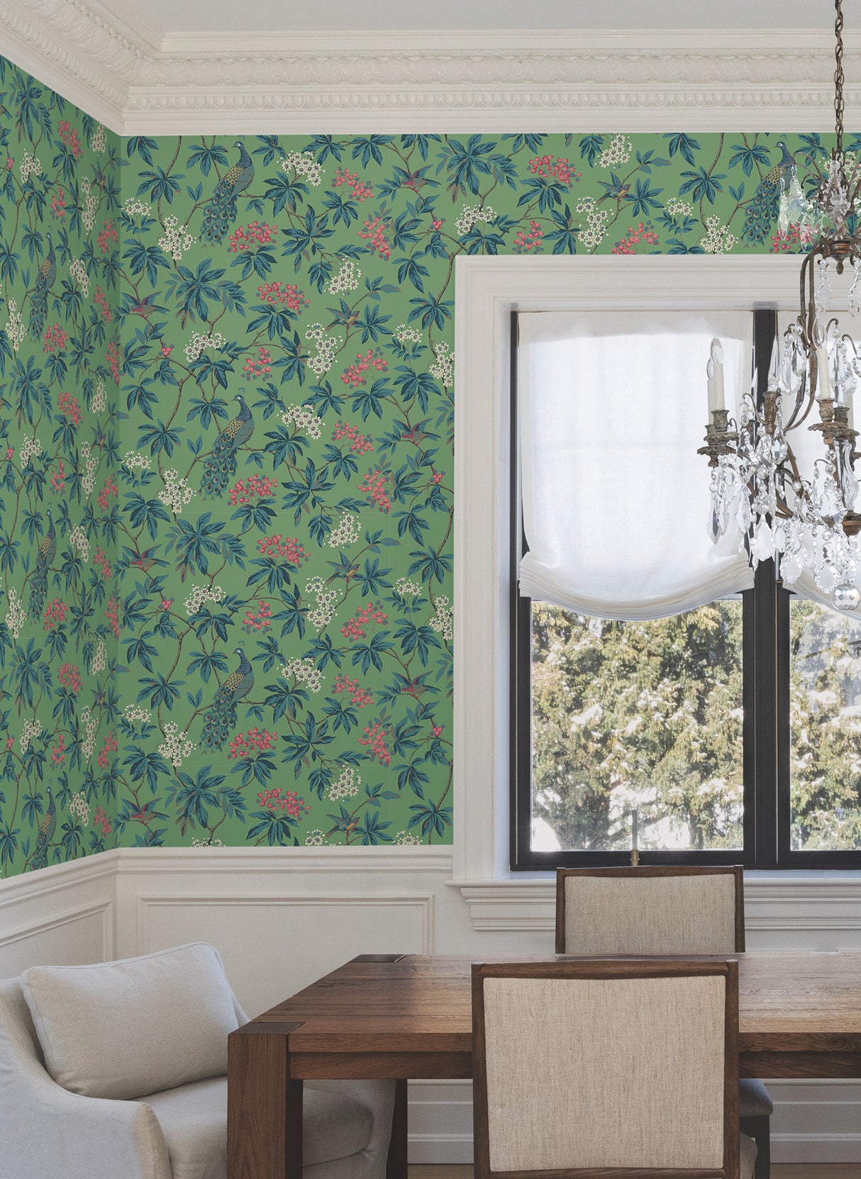 Peacock Estate Green by Ronald Redding Animals & Insects Wallpaper – York Designer Series MX9664
