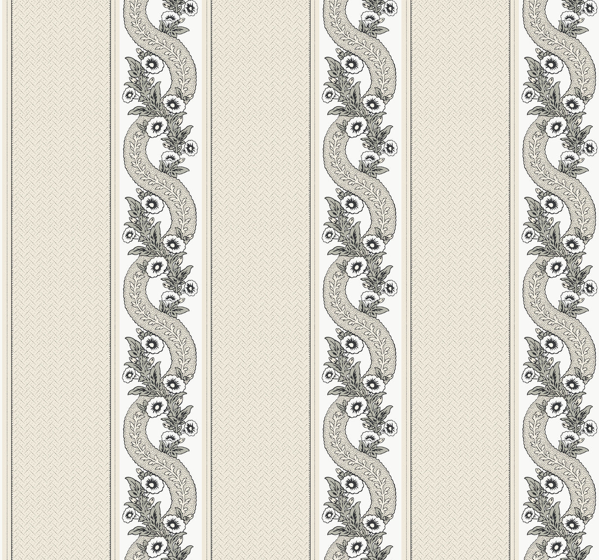 Abbey's Garland Black & White by Ronald Redding non woven wallpaper roll, 27 in x 27 ft