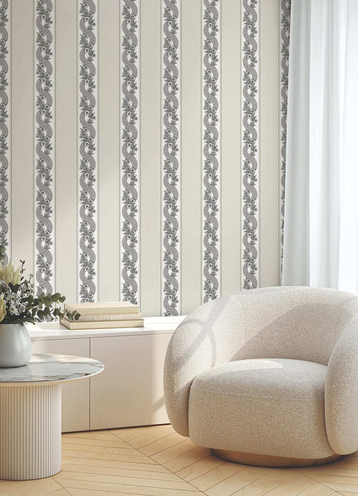 Abbey's Garland Black & White by Ronald Redding Non Woven Wallpaper – York Designer Series MX9691