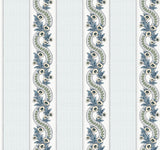 Abbey's Garland Aqua by Ronald Redding Non Woven Paste the Wall Traditional Floral Stripe Wallpaper - York Designer Series MX9692-Sample