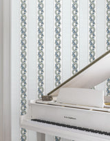 Abbey's Garland Aqua by Ronald Redding Non Woven Paste the Wall Traditional Floral Stripe Wallpaper - York Designer Series MX9692-Sample