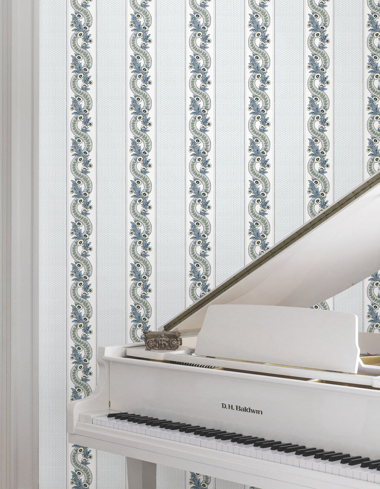 Abbey's Garland Aqua by Ronald Redding Floral Stripe Wallpaper- York Designer Series MX9692