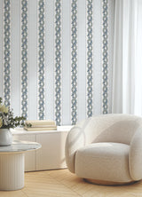 Abbey's Garland Aqua by Ronald Redding Non Woven Paste the Wall Traditional Floral Stripe Wallpaper - York Designer Series MX9692-Sample