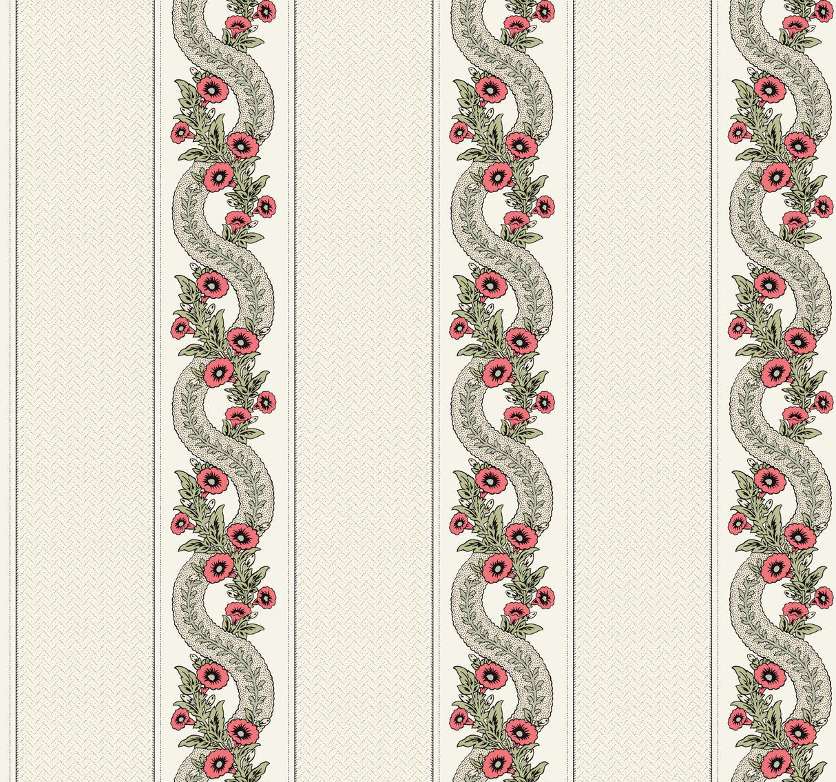 Abbey's Garland Red and Green by Ronald Redding Floral Stripe Wallpaper - York Designer Series MX9693-Sample