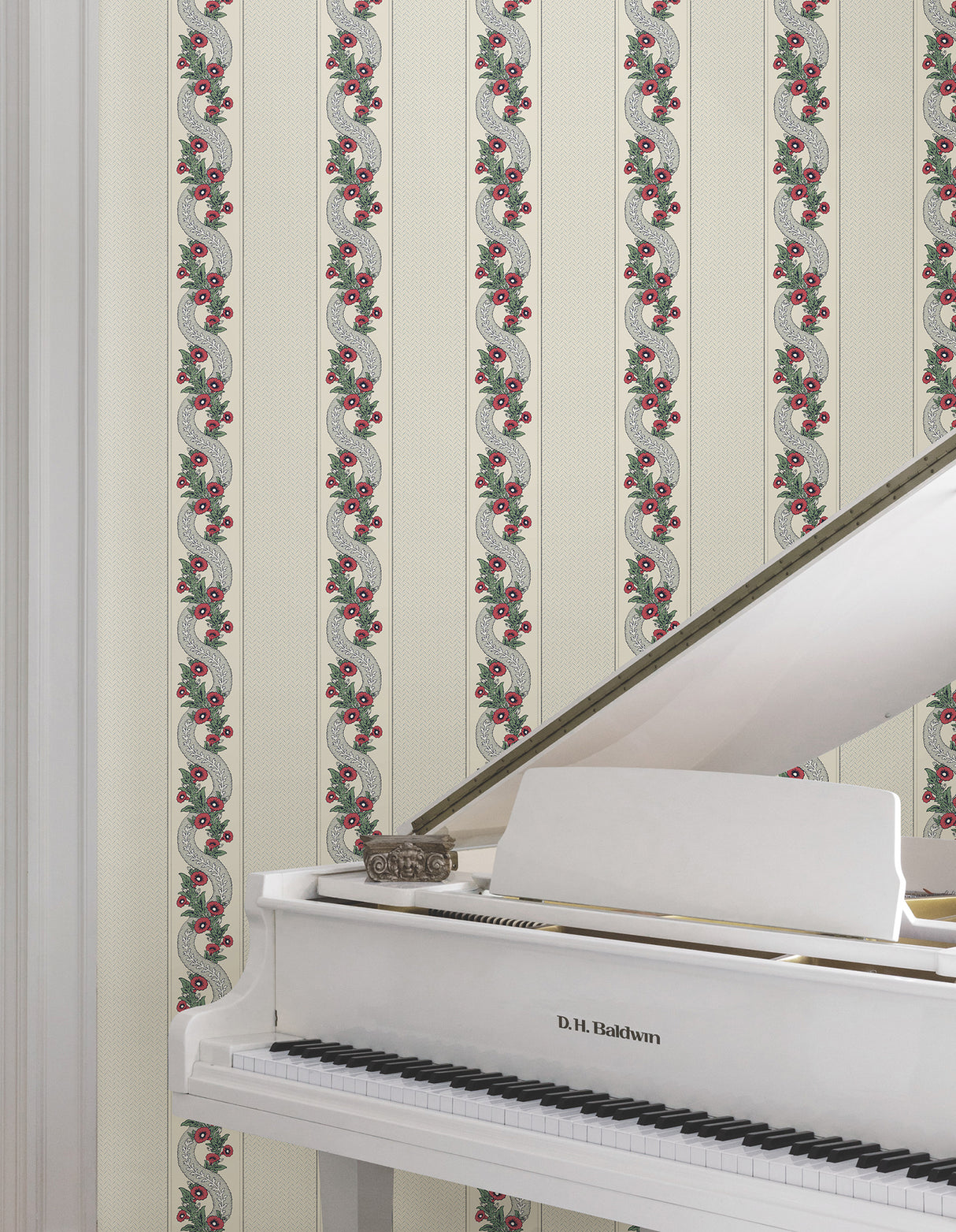 Abbey's Garland Ruby by Ronald Redding Floral Garland Stripe Wallpaper - York Designer Series MX9694-Sample