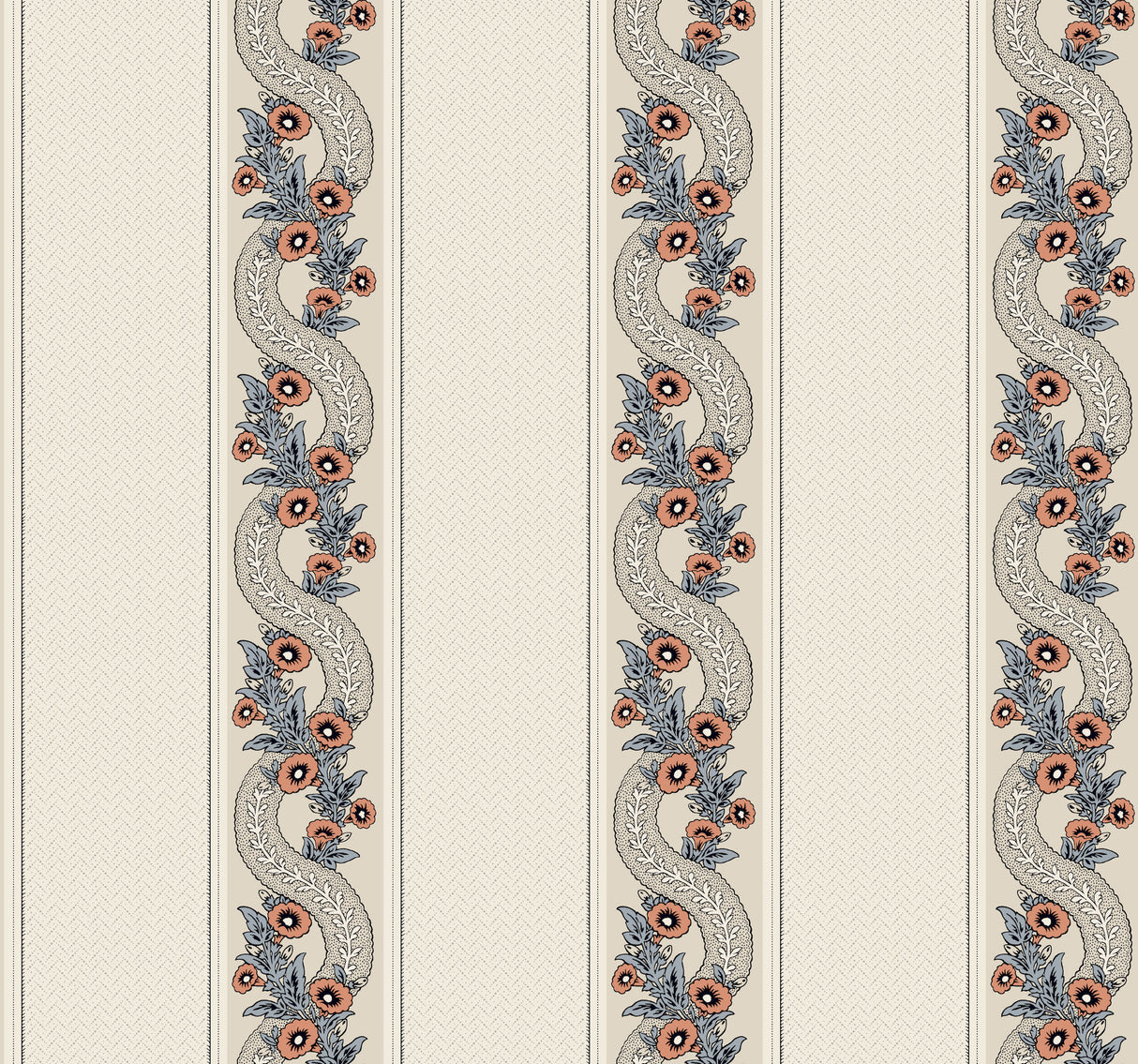 Abbey's Garland Coral traditional floral stripe wallpaper roll, 27 in x 27 ft – MX9696