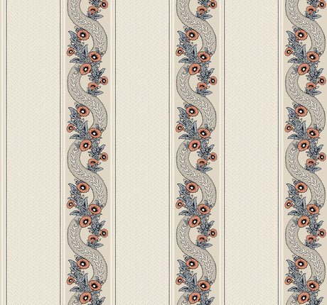 Abbey's Garland Coral traditional floral stripe wallpaper roll, 27 in x 27 ft – MX9696