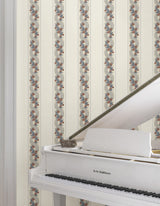 Abbey's Garland Coral by Ronald Redding Floral Stripe Wallpaper - York Designer Series MX9696-Sample