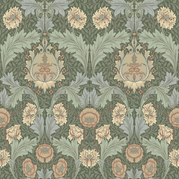 Myrtle Sea Green by A-Street Prints Floral Ogee Wallpaper – Brewster Home Fashions 4171-82059