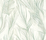 Peaceful Plume Light Blue Wallpaper with Bohemian Palm Feather Motif - York NA0501