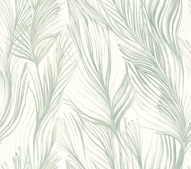 Peaceful Plume Light Blue Wallpaper with Bohemian Palm Feather Motif - York NA0501