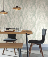 Peaceful Plume Light Blue Wallpaper with Bohemian Palm Feather Motif - York NA0501