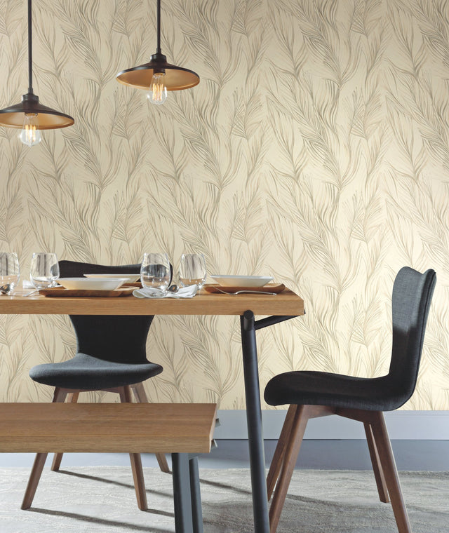 Peaceful Plume Beige Wallpaper