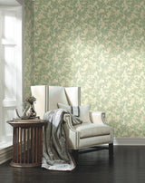 Pressed Leaves Green Wallpaper with Botanical Leaf Silhouette - York NA0517