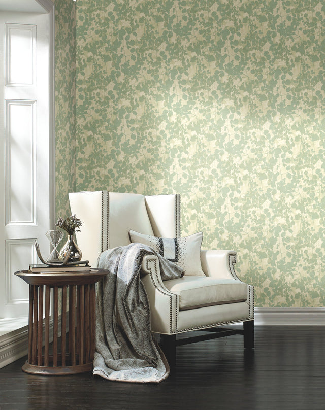 Pressed Leaves Green Wallpaper with Botanical Leaf Silhouette - York NA0517
