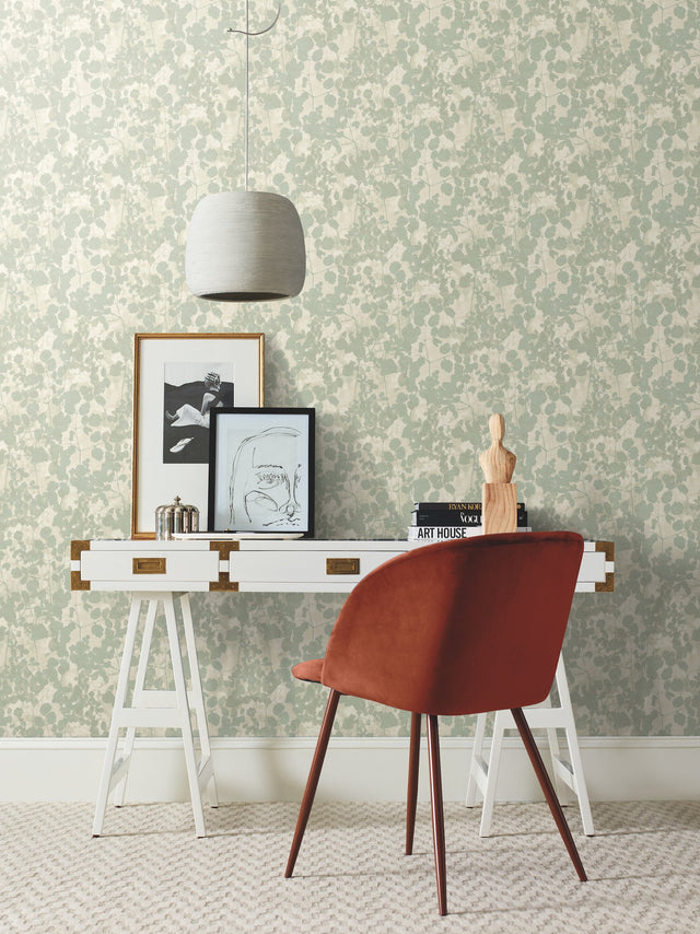 Pressed Leaves Green Wallpaper with Botanical Leaf Silhouette - York NA0517