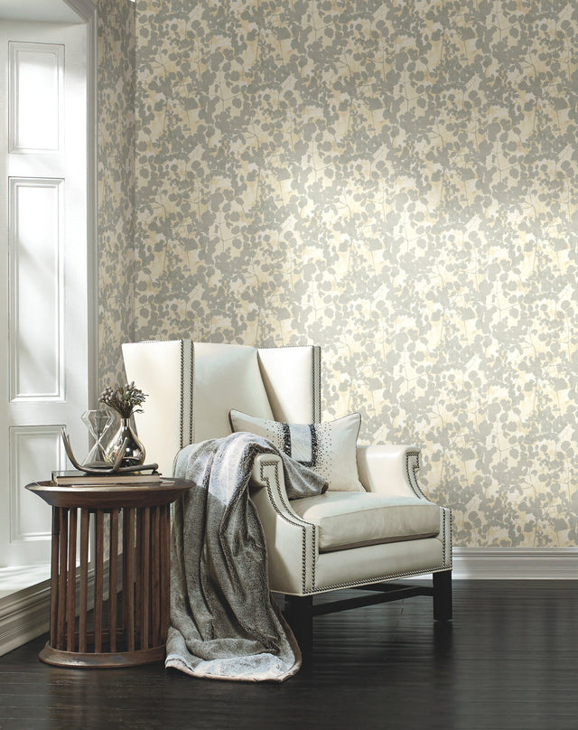 Pressed Leaves Cream Wallpaper with Botanical Matte Leaf Silhouette - York NA0520