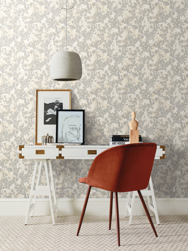 Pressed Leaves Cream Wallpaper with Botanical Matte Leaf Silhouette - York NA0520
