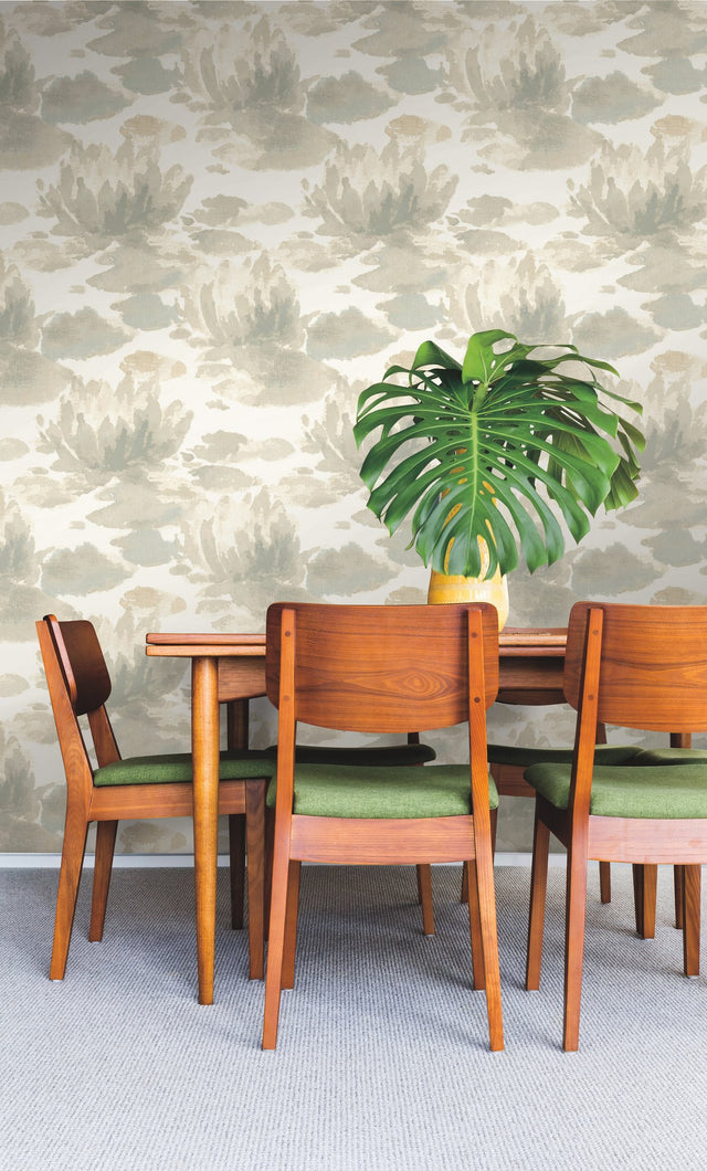 Water Lily Grey Wallpaper with Botanical Impressionistic Blooms - York NA0524