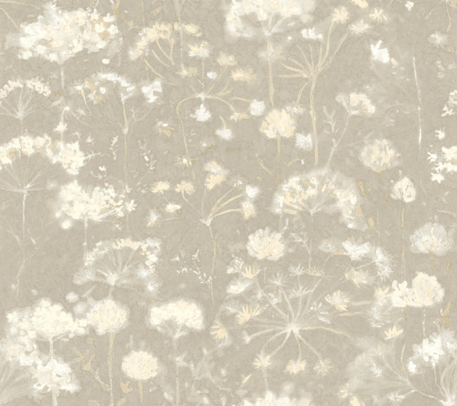 Botanical Fantasy Light Grey Wallpaper with Botanical Floral Motif - York NA0540