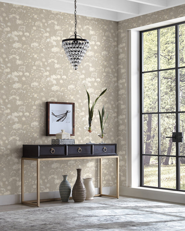 Botanical Fantasy Light Grey Wallpaper with Botanical Floral Motif - York NA0540