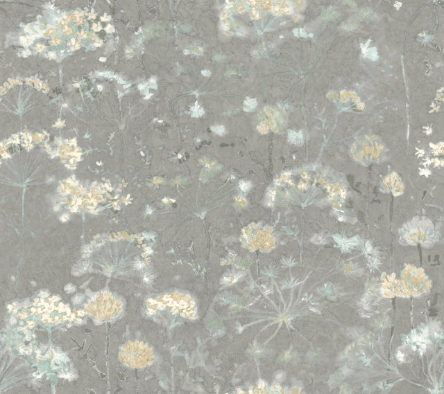 Botanical Fantasy Grey Wallpaper with Misty Floral Motif - York NA0541