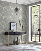 Botanical Fantasy Grey Wallpaper with Misty Floral Motif - York NA0541