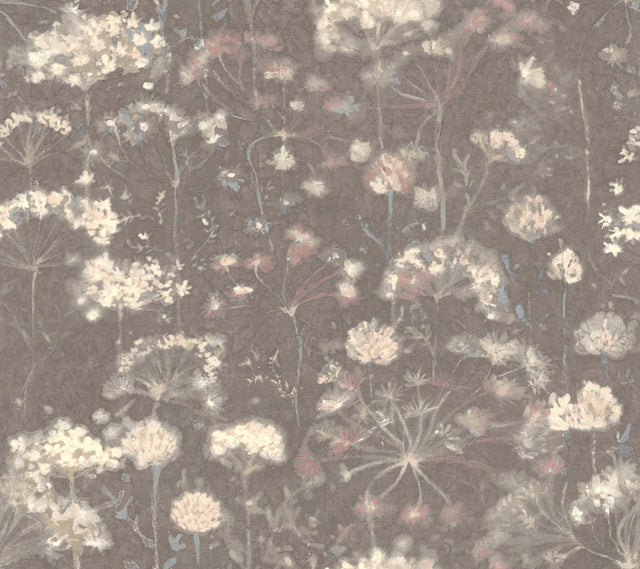 Botanical Fantasy Dark Grey Wallpaper with Misty Floral Motif - York NA0544