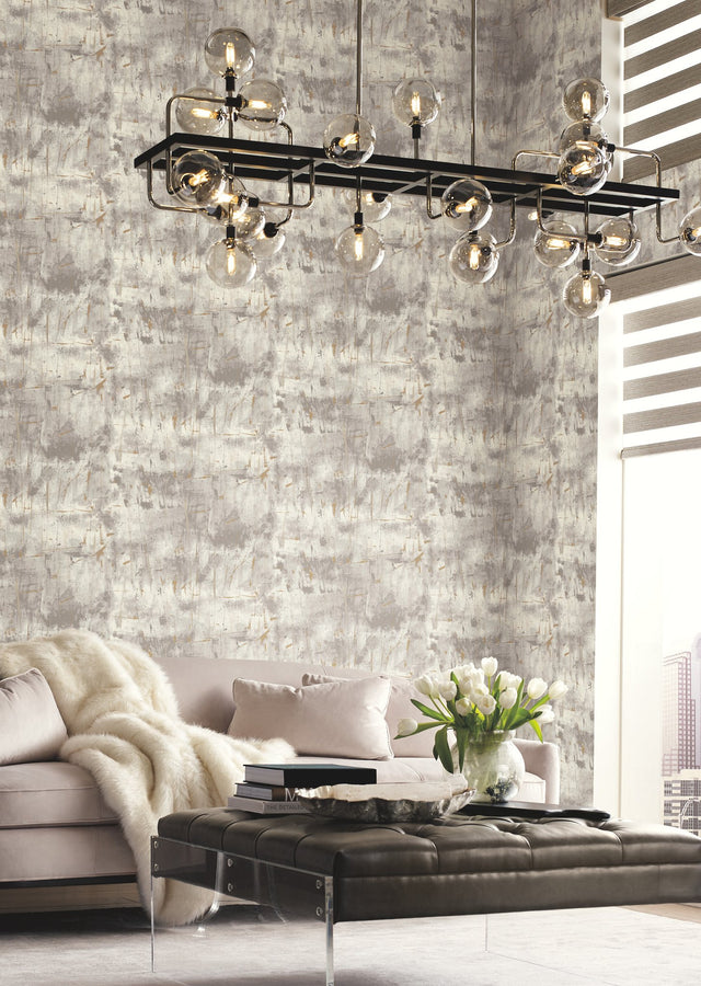Modern Art Grey Wallpaper with Metallic Abstract Brushstroke Texture - York NA0566