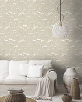 Enchanted Tan Botanical Non Woven Wallpaper with Delicate Wildflower Silhouette - York NA0599