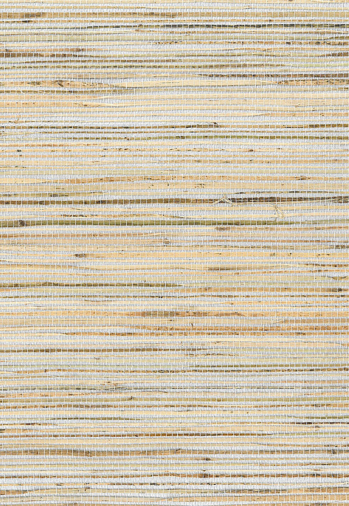 Natural jute grasscloth wallpaper in brown with metallic silver accents