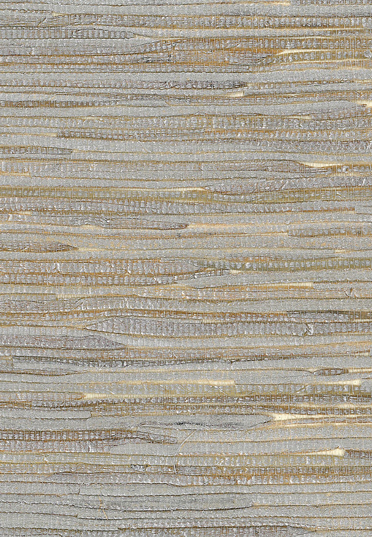 Metallic silver and off-white natural Java grasscloth wallpaper with horizontal woven texture