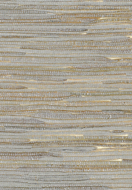Metallic silver and off-white natural Java grasscloth wallpaper with horizontal woven texture