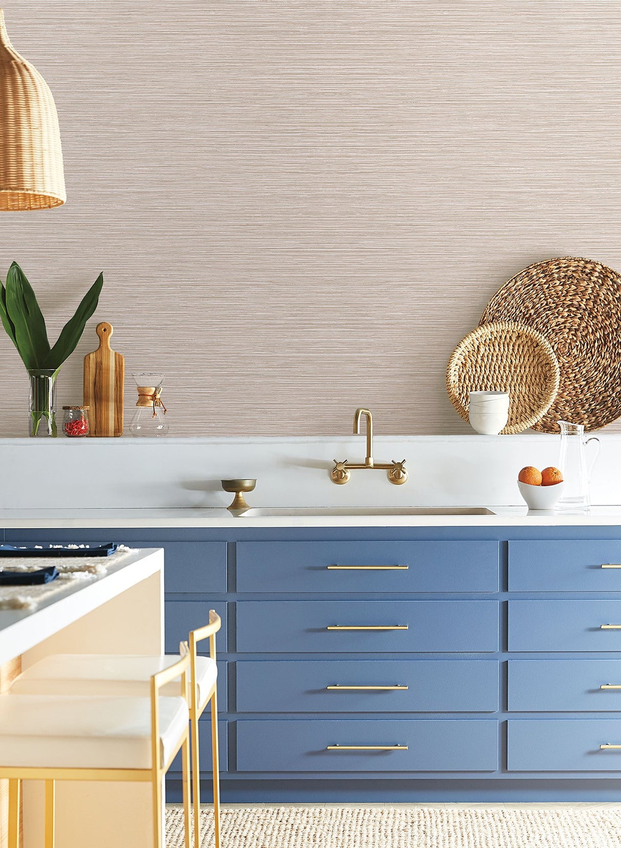 Grass Roots Beige Wallpaper with Textured Metallic Horizontal Motif - York ND3029N