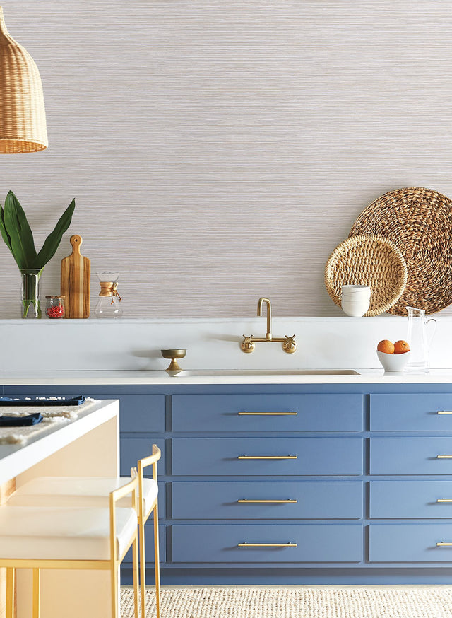 Grass Roots Beige Textured Wallpaper with Metallic Horizontal Grasscloth Look - York ND3032N