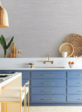 Grass Roots Grey Faux Grasscloth Wallpaper with Metallic Texture - York ND3033N