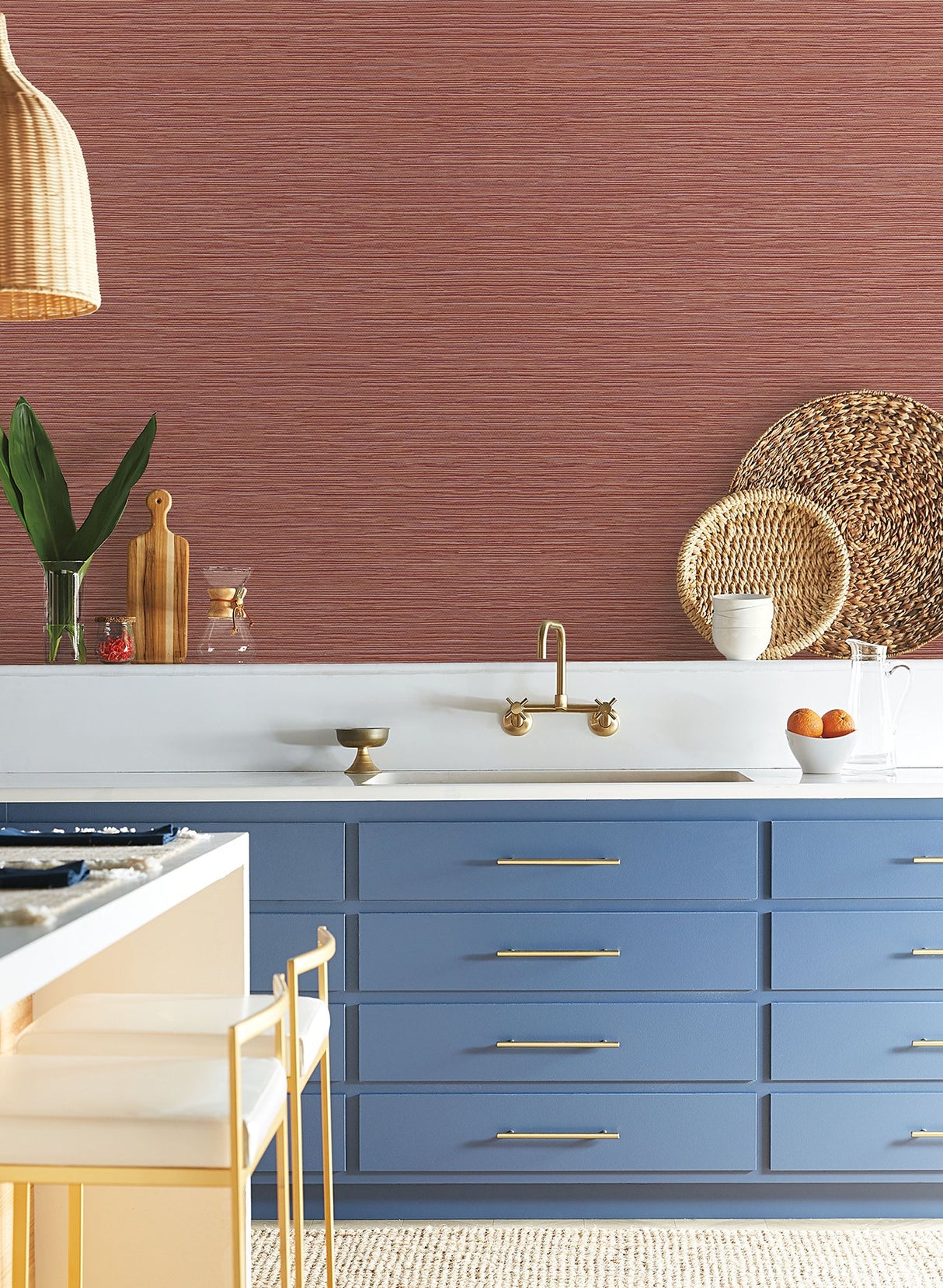 Grass Roots Red Orange Metallic Faux Grasscloth Wallpaper - York ND3034N