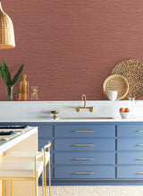 Grass Roots Red Orange Metallic Faux Grasscloth Wallpaper - York ND3034N
