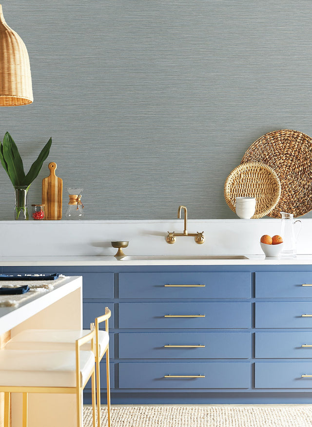 Grass Roots Blue Grey Textured Faux Grasscloth Wallpaper - York ND3037N