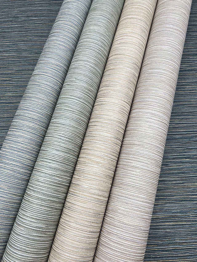 Grass Roots Grey Wallpaper with Metallic Faux Grasscloth Texture - York ND3038N