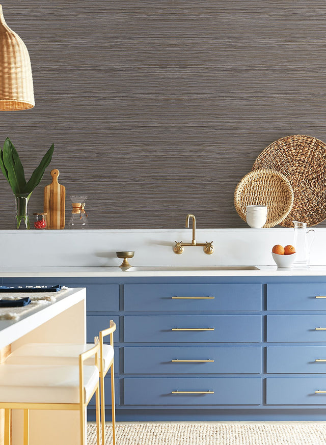 Grass Roots Brown Metallic Faux Grasscloth Wallpaper - York ND3039N