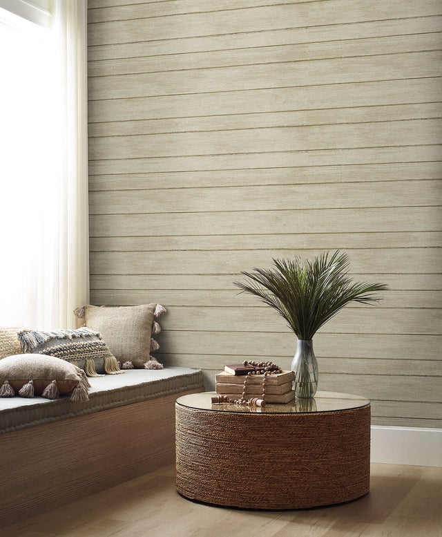 Broad Side Beige Wallpaper with Weathered Wood Shiplap Motif - York ND3053N