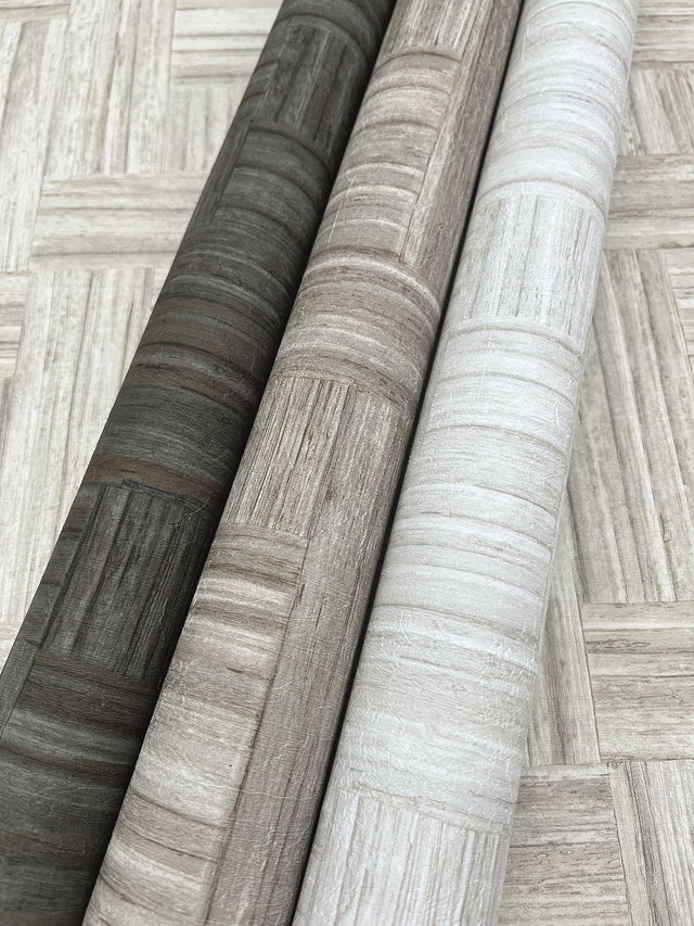 Tesselle White Wallpaper with Textured Parquet Wood Motif - York ND3057N