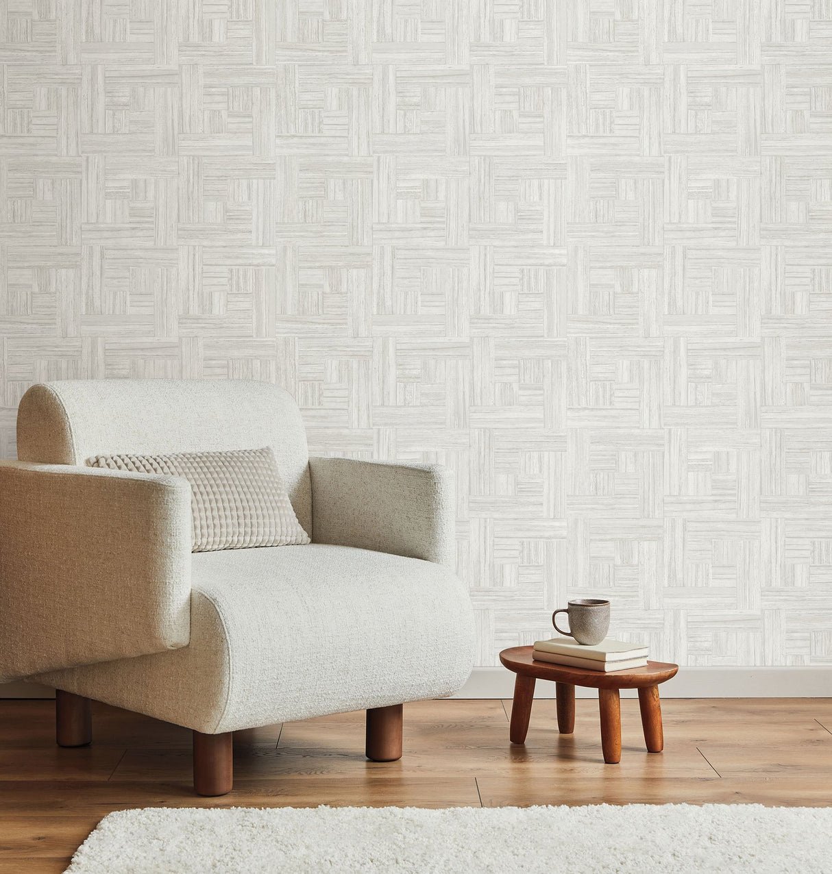 Tesselle White Wallpaper with Textured Parquet Wood Motif - York ND3057N
